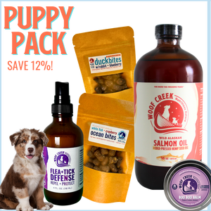 Puppy Pack | Natural Training Treats, Flea + Tick Defense + Lick-safe Healing Balm + Omega-3 - Woof Creek Pet Wellness